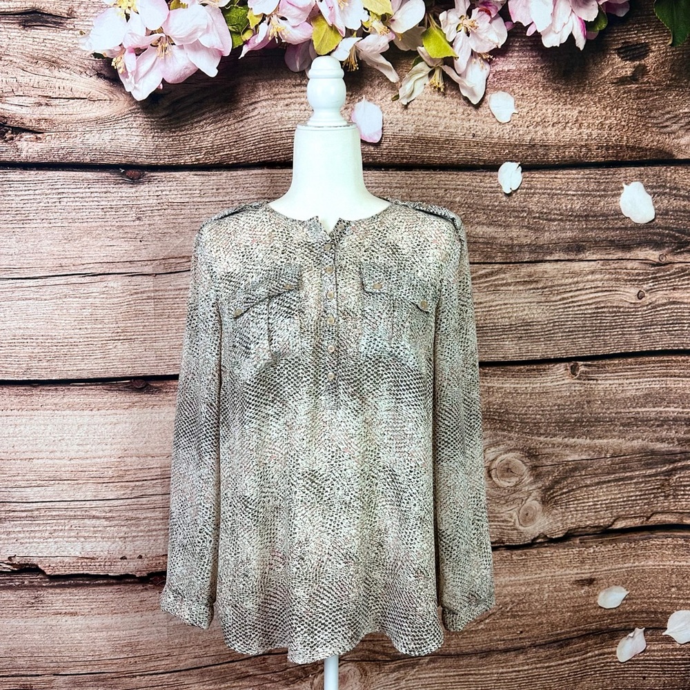 Cynthia Rowley Women’s Abstract Printed Pocket Buttons Front Blouse Large